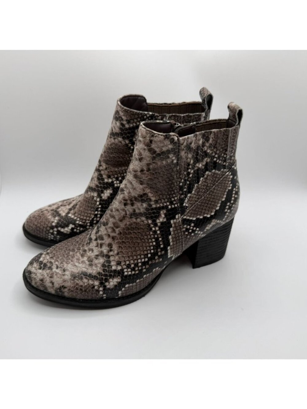 Blondo Noa Ankle Boots Women Size 7M Brown Snake Print Side Zip Waterproof Shoes